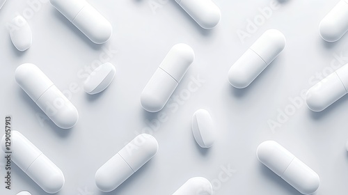 White Pills in Minimalistic Style on Simple Grey Background