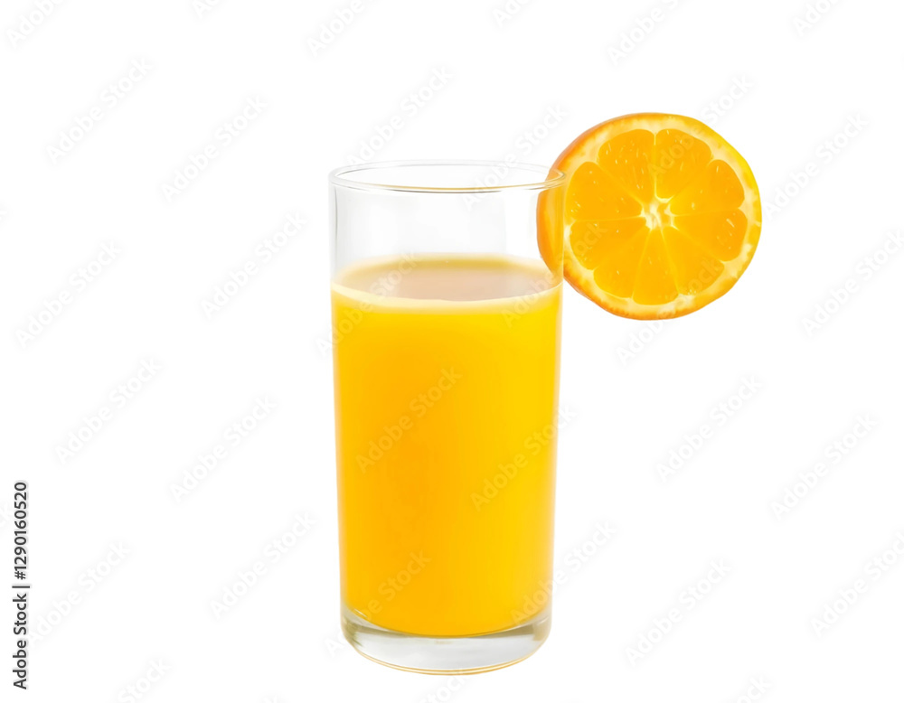 Glass of orange juice with slice of orange isolated on transparent background Glass of orange juice with slice of orange isolated on transparent background
