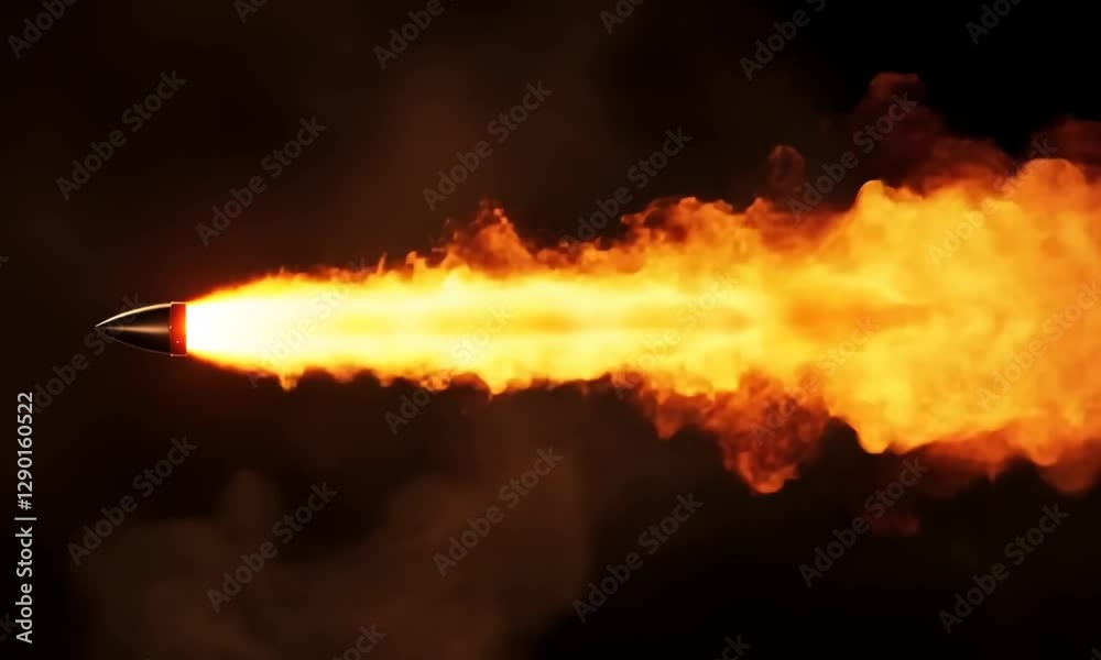 Flaming bullet in dark smoky background