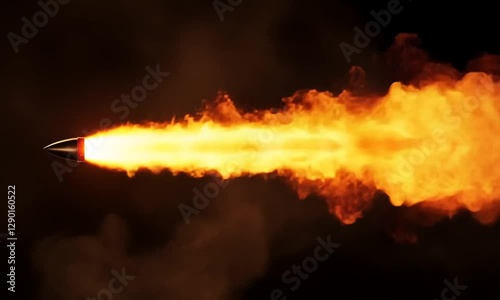 Flaming bullet in dark smoky background