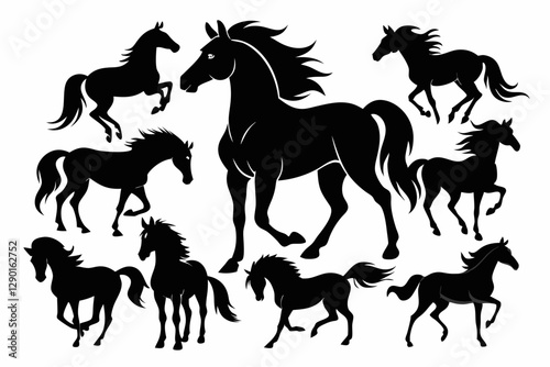 Black Horse Silhouette Collection – Running, Galloping & Rearing Horse Vector Art.
