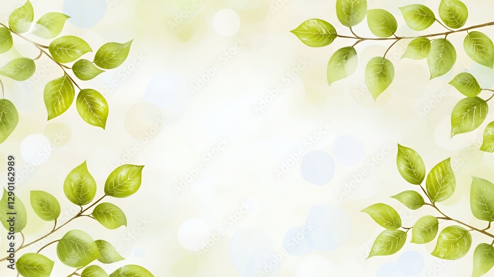 Green Leaves Branches Soft Light Background Watercolor Illustration Green Leaves Branches Soft Light Background Watercolor Illustration