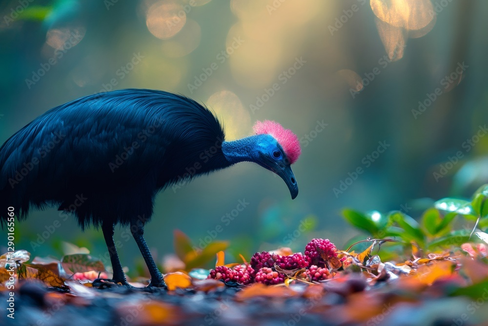 Naklejka premium Cassowary eating fruits in the rainforest