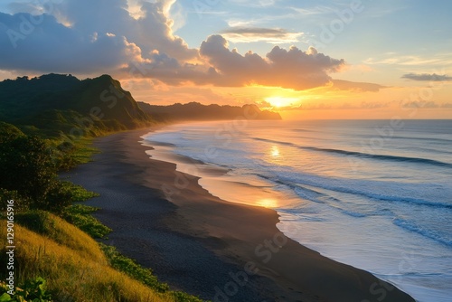 Golden sunset illuminating deserted beach in Costa Rica