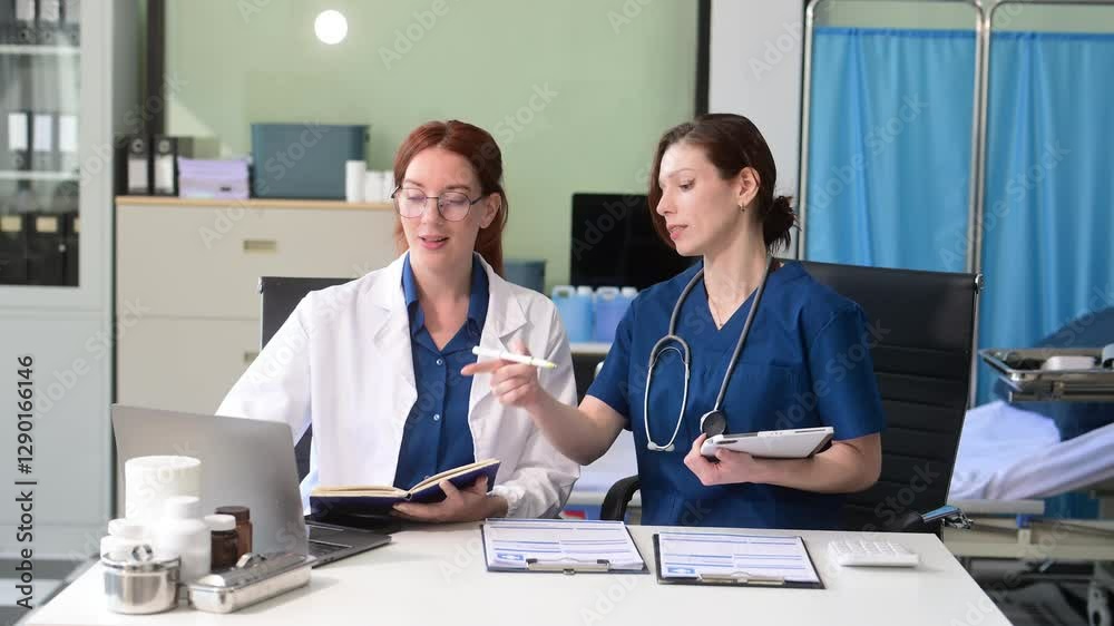 Doctors and nurses collaborating in a modern medical office, showcasing teamwork and patient care. Doctors and nurses collaborating in a modern medical office, showcasing teamwork and patient care.
