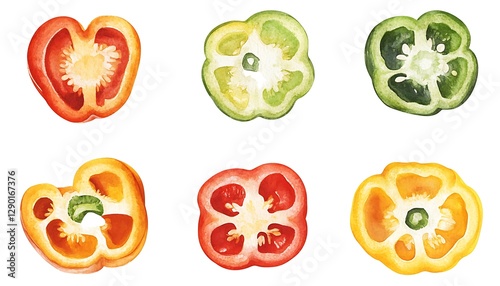 Colorful Pepper Slices Isolated White Background