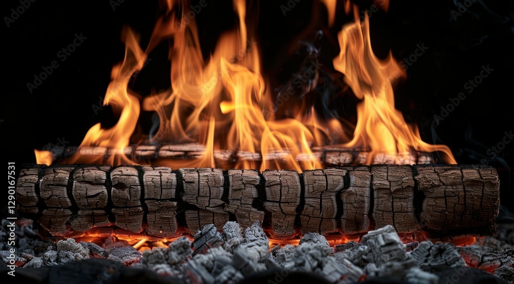 Fototapeta premium Burning Log in Fireplace