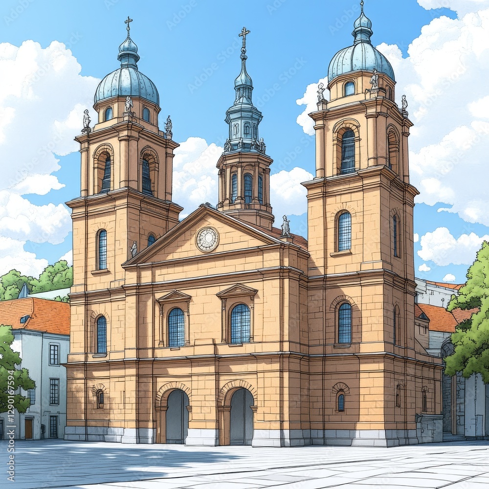 Majestic European Cathedral Architectural Illustration Majestic European Cathedral Architectural Illustration