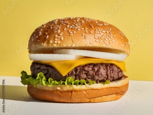 Isolated hamburger against a bright backdrop