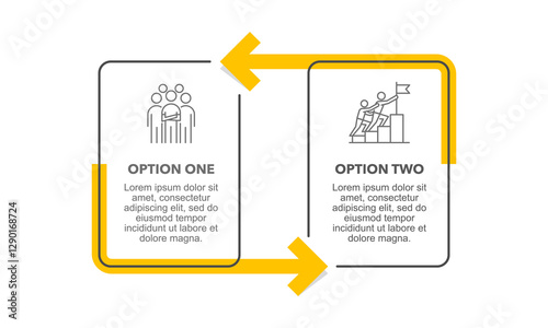 Square frame infographic with 2 arrows on the process to success. Presentation, Strategy and Plan. Vector illustration.