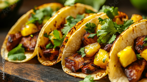 Authentic Mexican tacos al pastor with marinated pork