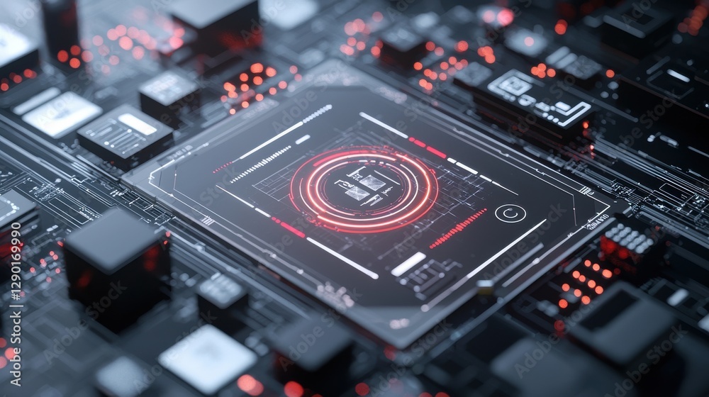 Futuristic circuit board with glowing digital elements, representing advanced technology and innovation. Futuristic circuit board with glowing digital elements, representing advanced technology and innovation.