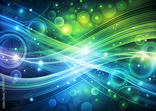 Abstract Blue Green Glowing Circles Background