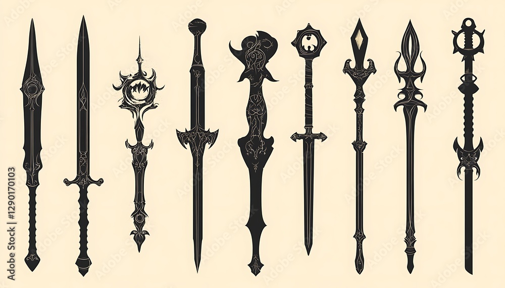 Fototapeta premium Fantasy Swords Collection on Beige Background