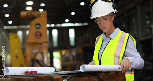 International women's day, Female mechanic engineer or rail engineer with full PPE working at diesel train garage