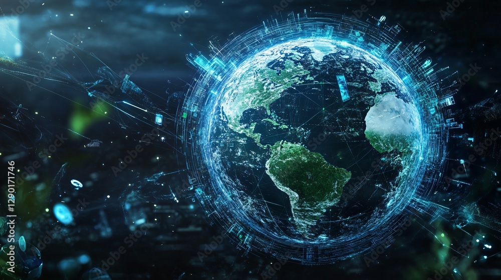 Obraz premium Global Network Digital Earth and Data Streams