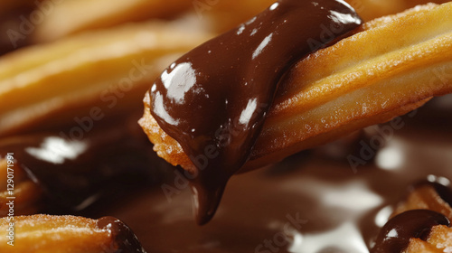 Crispy churros dipped in hot chocolate sauce