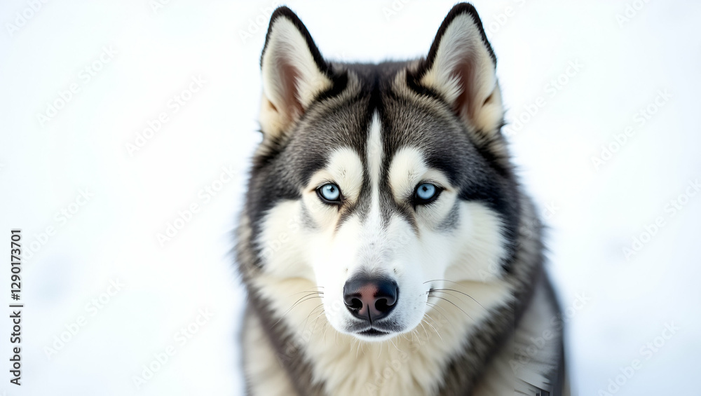 A Highly Detailed Close-Up Portrait of a Majestic Siberian Husky with Striking Blue Eyes and Thick Fur A Highly Detailed Close-Up Portrait of a Majestic Siberian Husky with Striking Blue Eyes and Thick Fur