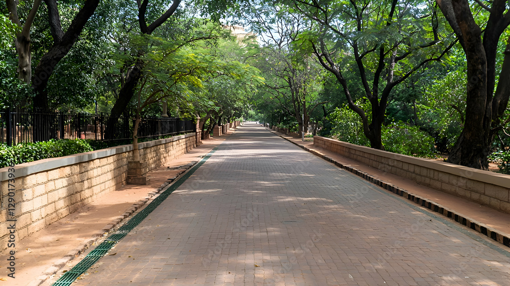 Obraz premium Sunlit Path Through a Lush Green Park