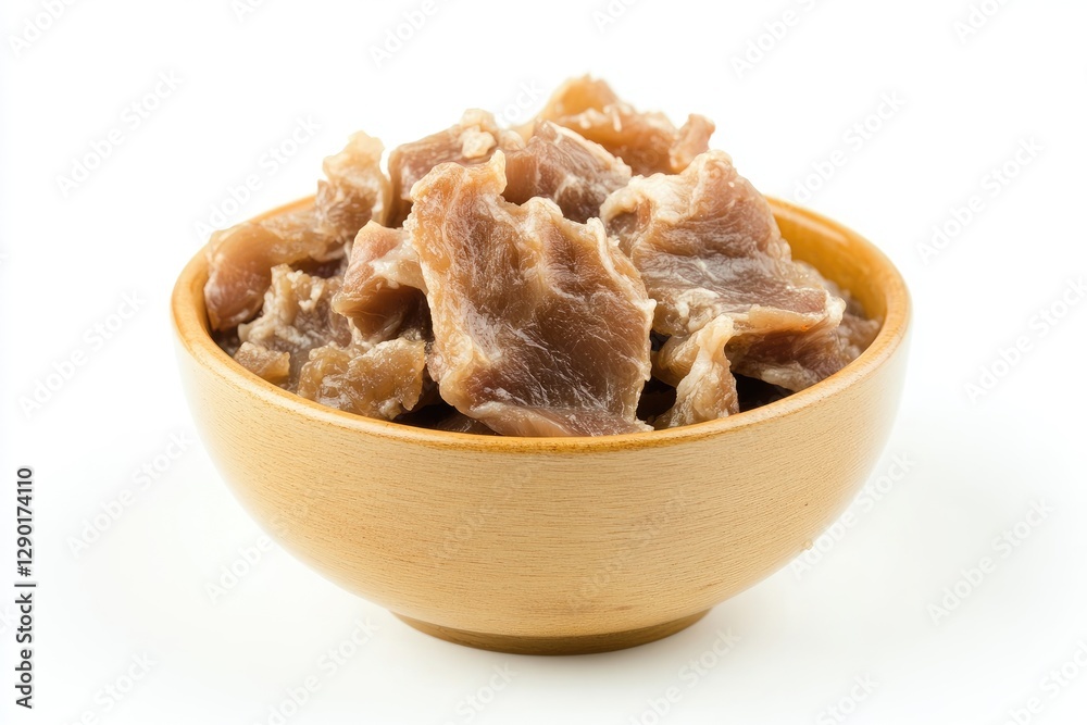 A wooden bowl filled with delicious dried pork slices A wooden bowl filled with delicious dried pork slices