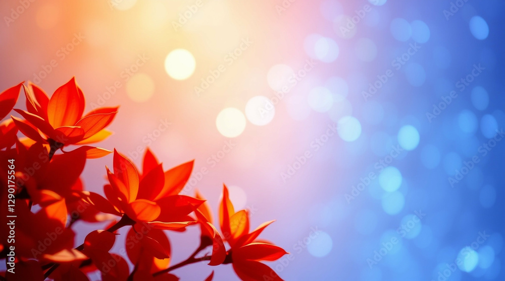 Fiery botanical hues against a celestial blue prism light backdrop Fiery botanical hues against a celestial blue prism light backdrop