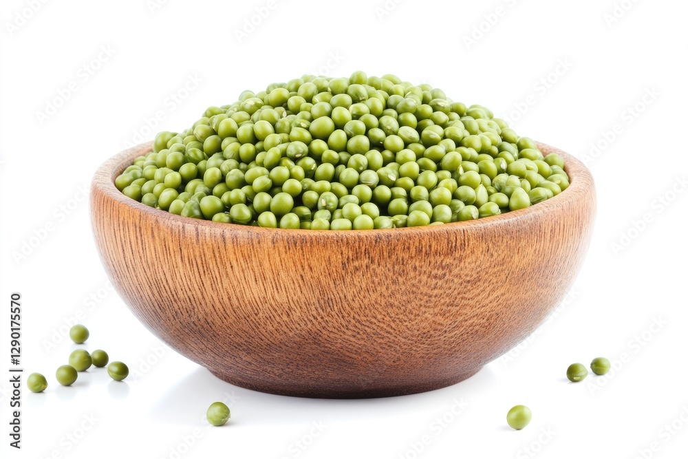 The Wooden Bowl Contains A Large Pile Of Green Mung Beans The Wooden Bowl Contains A Large Pile Of Green Mung Beans