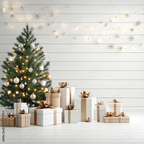 Christmas Decor with Elegant Gifts and Decorated Tree