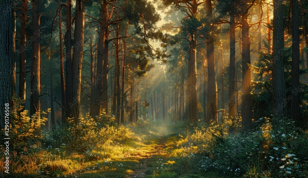 Fototapeta premium Sunlight filtering through the forest