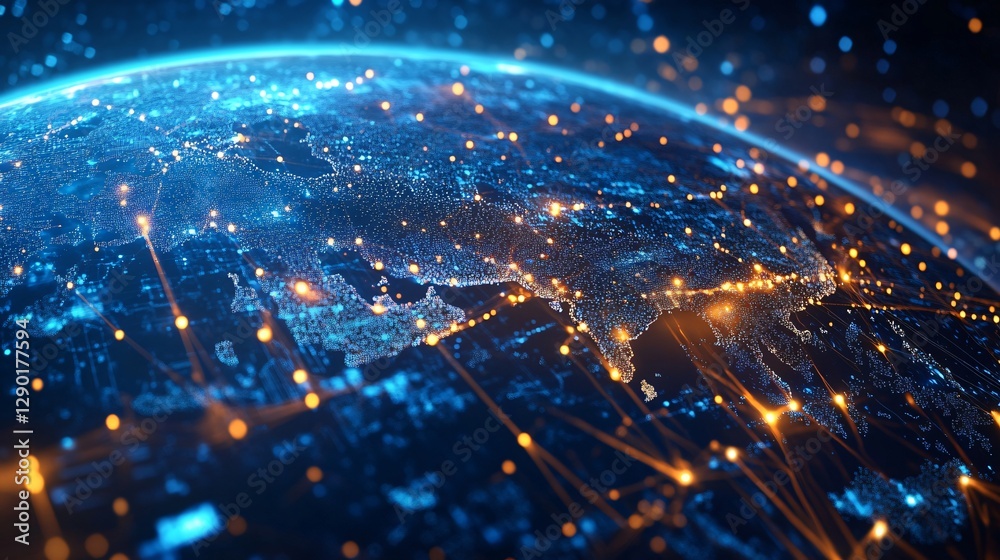 Obraz premium Global Network Connections Digital World Map