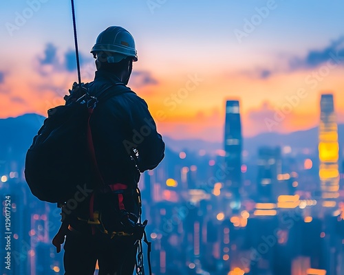 Climber Sunset City Skyline