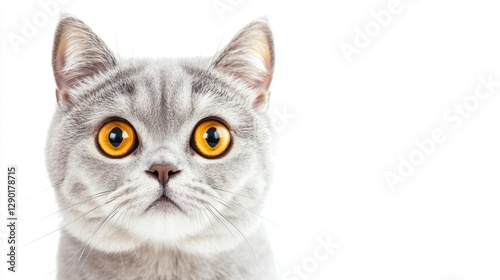 Silver tabby British shorthair cat gazes intently, capturing pure feline elegance and focus.
