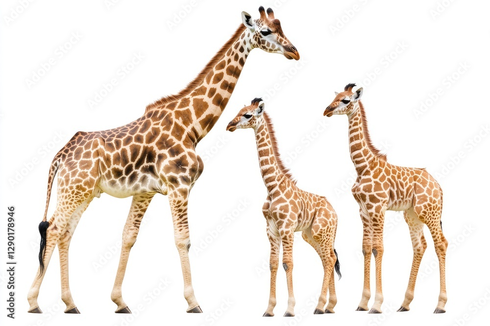 Obraz premium Three Giraffes Posing Together Against A Clean White Background