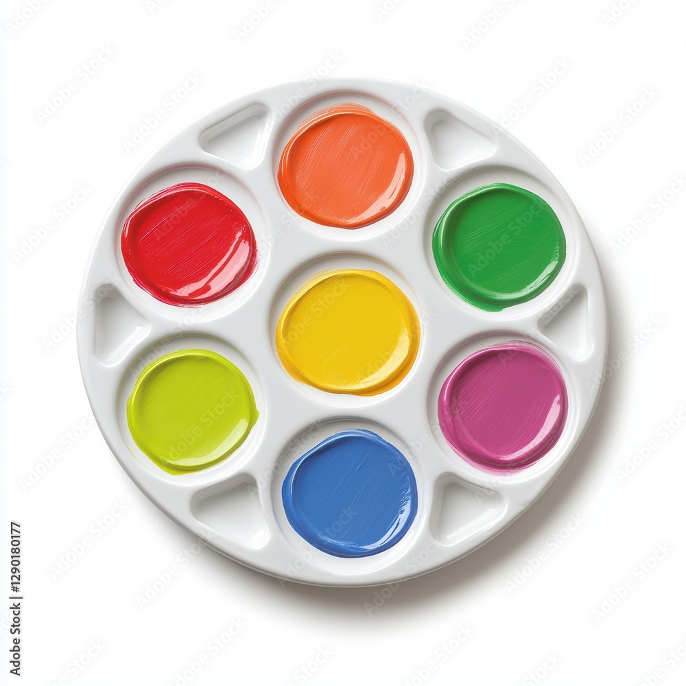 A circular palette with colorful paint blobs in various shades, ideal for artistic projects and creativity. A circular palette with colorful paint blobs in various shades, ideal for artistic projects and creativity.