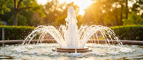 Majestic fountain flowing upwards in serene garden, tranquility concept photo