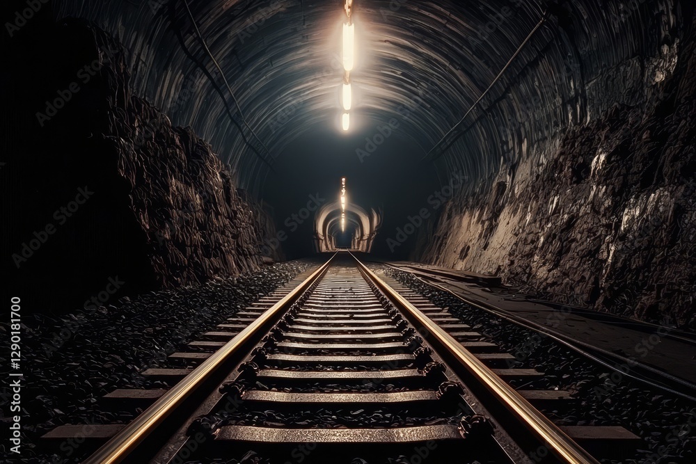 Naklejka premium Detailed illustration of a tunnel with accompanying train tracks.