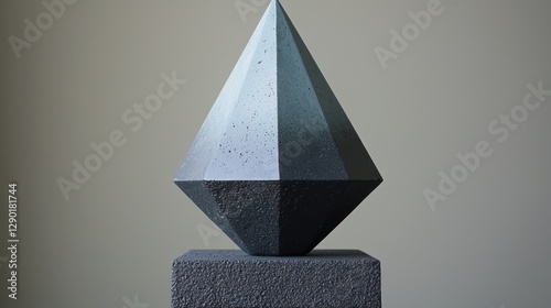 Dramatic geometric sculpture against a grey background displaying craftsmanship texture and angular depth