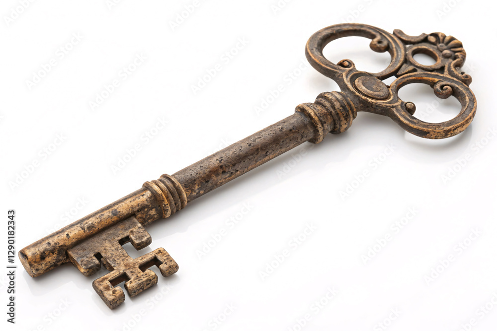 Antique Ornate Skeleton Key on White Background Antique Ornate Skeleton Key on White Background