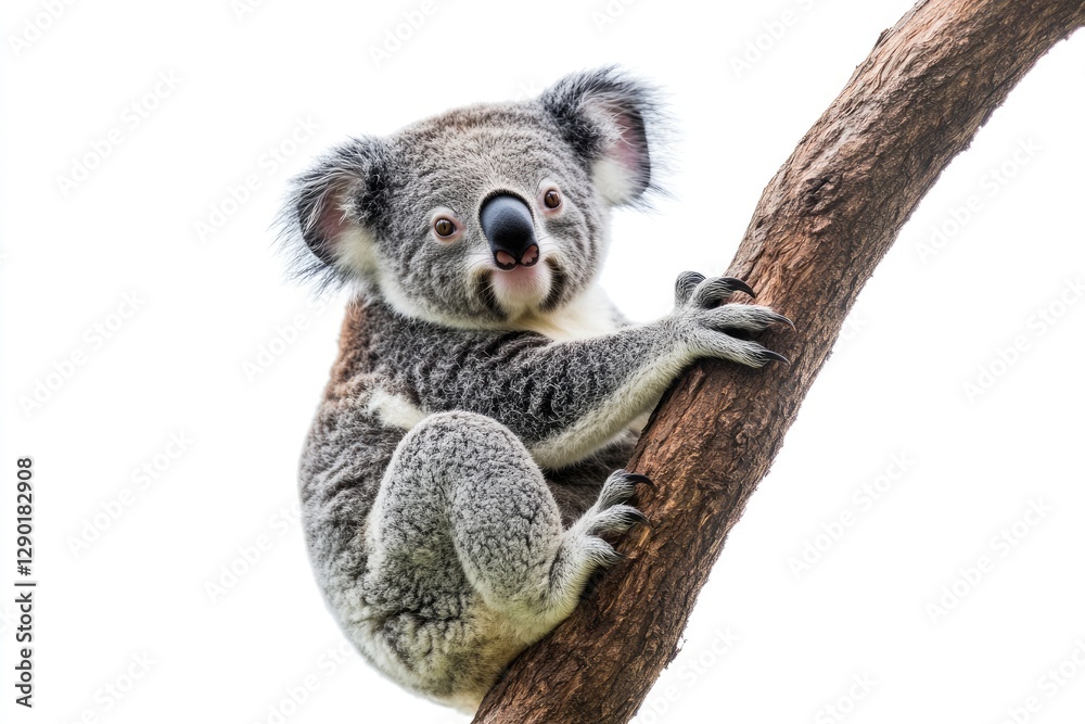 Naklejka premium A koala bear is perched on a sturdy brown tree branch