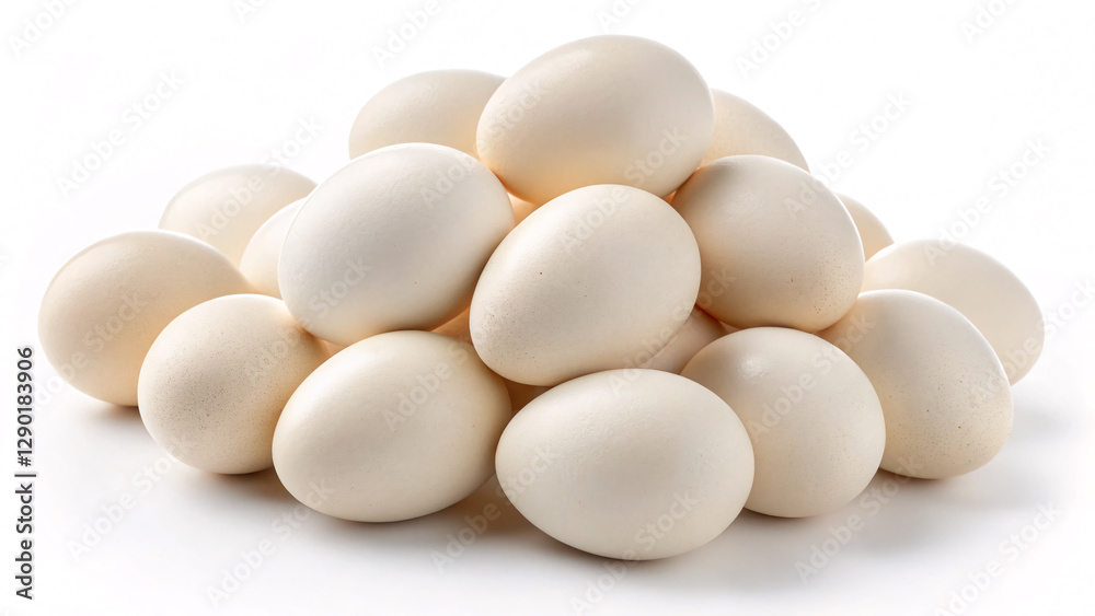 Pile of Fresh White Eggs on White Background Pile of Fresh White Eggs on White Background