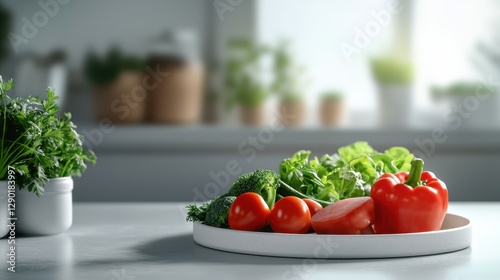 Fresh Vegetables on a Plate in a Kitchen Setting