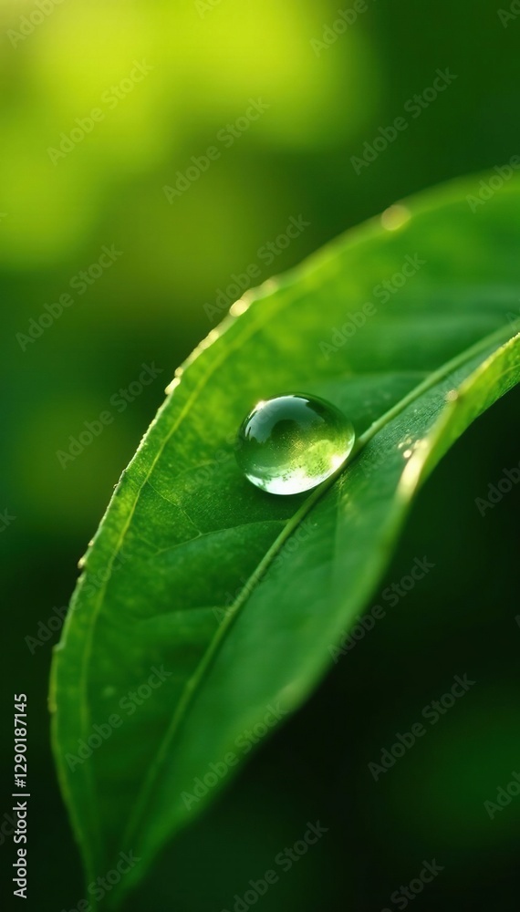 Leaf with a single droplet shining in sunlight radiance, green, drop, dew Leaf with a single droplet shining in sunlight radiance, green, drop, dew