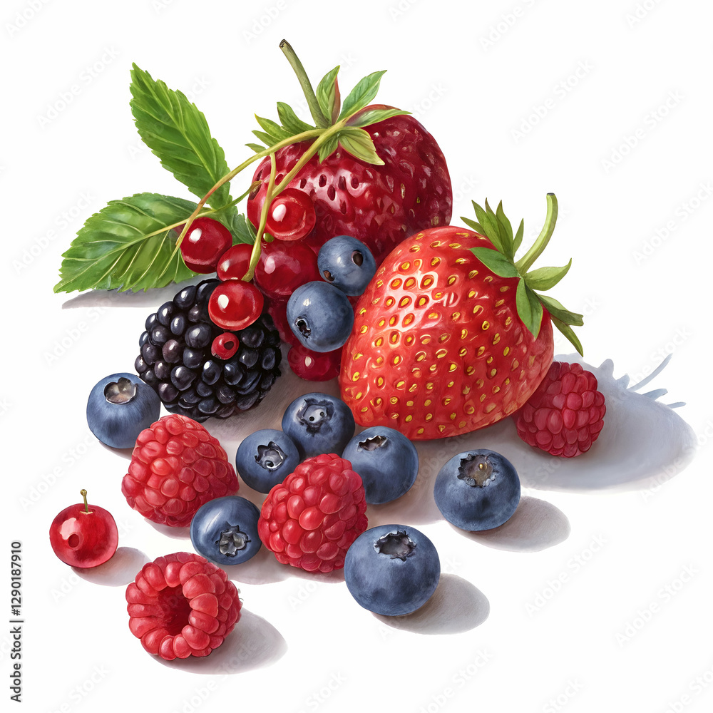 vibrant Berry medley realistic cluster of mixed berries with natural shadows isolated on white background vibrant Berry medley realistic cluster of mixed berries with natural shadows isolated on white background