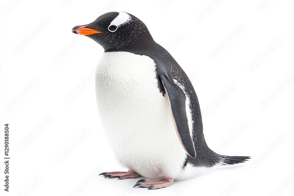 A Gentoo Penguin Standing Against a Plain White Background A Gentoo Penguin Standing Against a Plain White Background