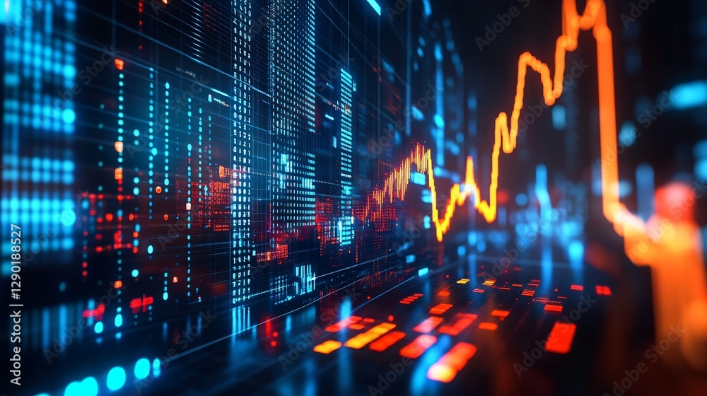 Fototapeta premium Abstract Futuristic Data Stream with Rising Stock Market Graph