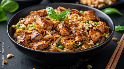 Delicious Asian Noodles with Grilled Pork and Peanuts