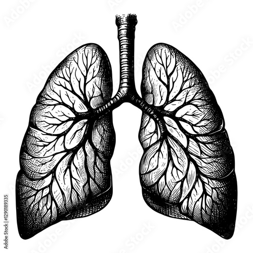 Lungs line art drawing ink sketch vector hand drawn illustration background