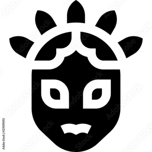 Flat vector icon of a carnival mask with a festive and ornamental shape, symbolizing mystery, celebration, and theatrical disguise. Perfect for Mardi Gras, masquerade balls, cultural events, costume p