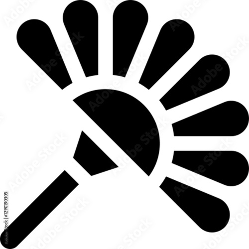 Flat vector icon of a fan, representing cooling, air circulation, or traditional hand-held accessories. Depending on context, suitable for summer themes, appliances, electronics, traditional culture, 