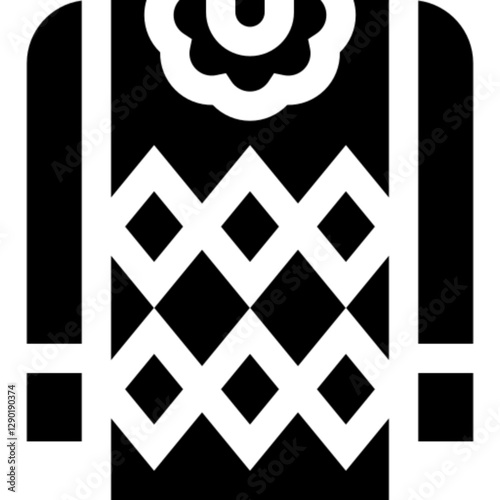 Flat vector icon of a harlequin character, inspired by traditional commedia dell'arte costumes. Featuring a stylized jester mask or outfit, this icon represents theater, carnival, performance, and fes