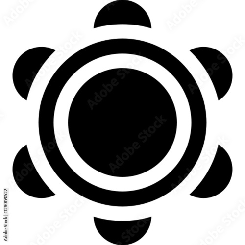 Flat vector icon of a tambourine, featuring a simple and clean design with circular frame and jingles. Represents rhythm, percussion, and traditional music. Ideal for themes related to musical instrum
